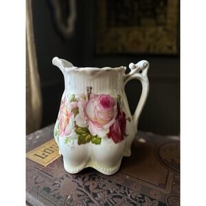 Antique Floral Porcelain Creamer Pitcher, Cottage Table Decor